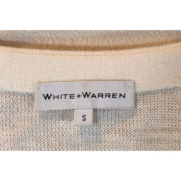 White + Warren Ivory Short Sleeve Button Up Front Tie Cardigan Women's Small - Picture 5 of 10